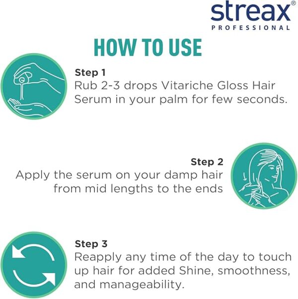 Streax Vitariche Gloss Hair Serum 100ml - Image 5