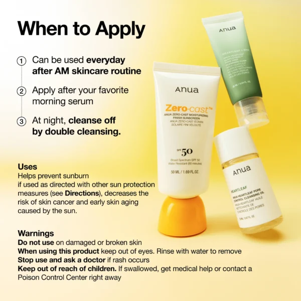 Anua Zero-Cast Sunscreen SPF50+ 50ml - Image 4